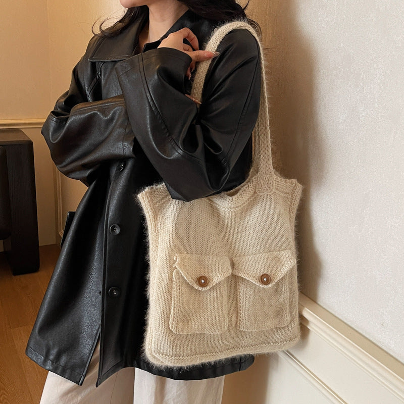 Damen handgefertigte Stricktasche mit zwei Taschen Nord Taschen