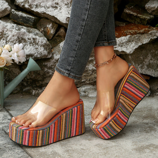 Damen Wedge-Pantoletten mit transparentem Obermaterial und komfortabler Sohle
