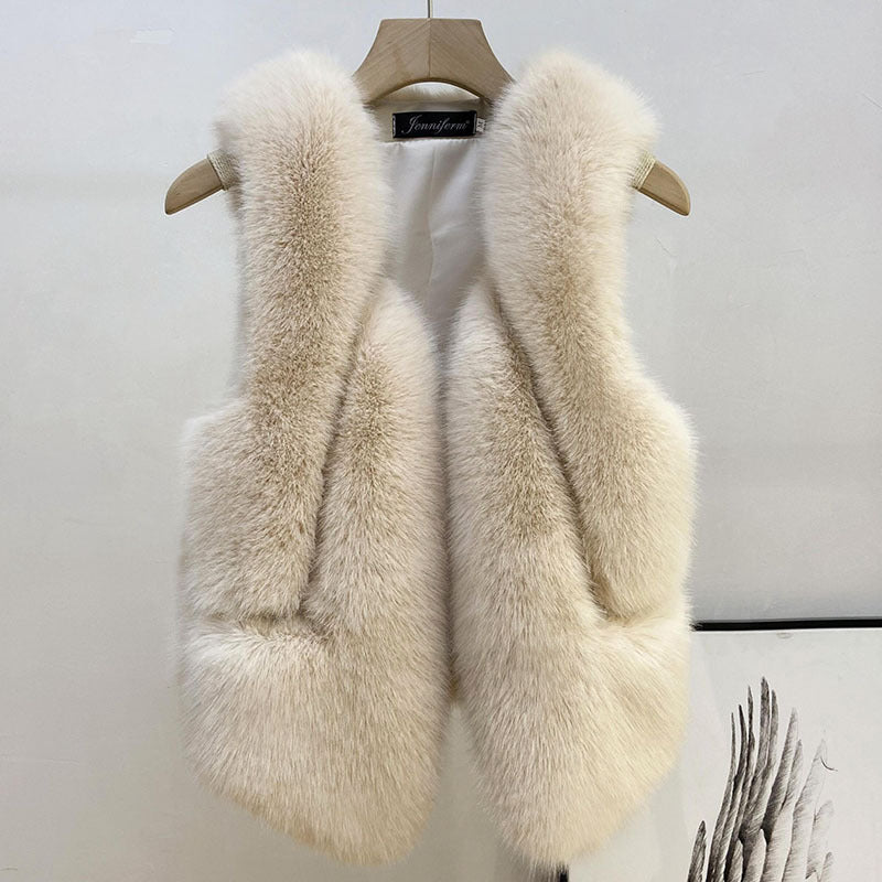Damen Ärmellose Hochflor-Faux-Fur-Weste mit taillierter Passform und Eingrifftaschen Nord Taschen