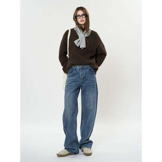 Damen Relaxte Vintage-Denim Baggy-Jeans mit hohem Bund und extra weitem Bein Nord Taschen