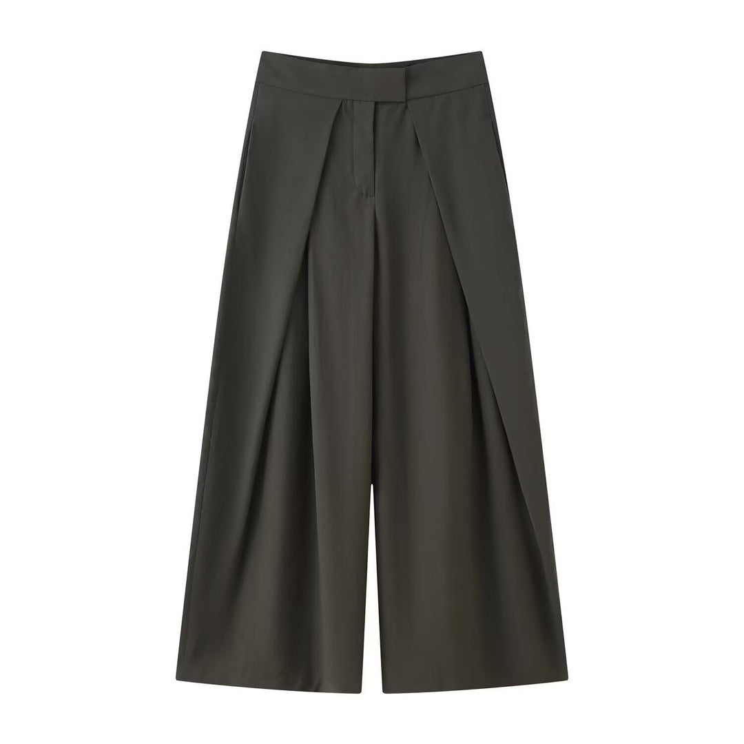 Damen weit geschnittene Culotte-Hose mit eleganten Falten und hohem Bund