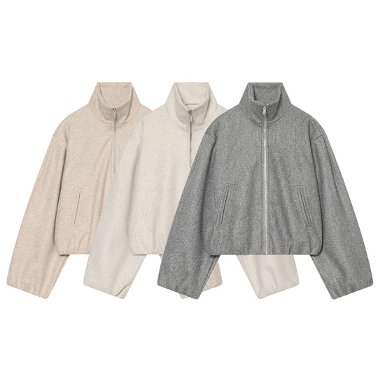 Damen Cropped Wollmix-Blouson mit hohem Stehkragen und Reißverschluss Nord Taschen