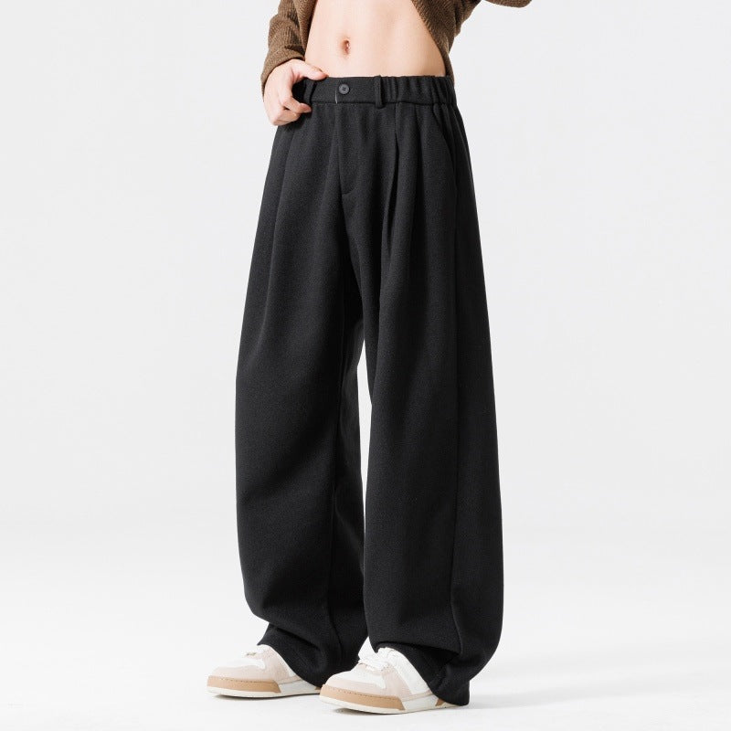 Damen Weite High‑Waist Plissee-Hose aus Wollmix mit elastischem Bund und weitem Bein Nord Taschen