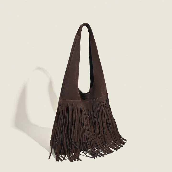 Damen Hobo-Tasche aus hochwertigem Wildleder mit fransigen Details Nord Taschen