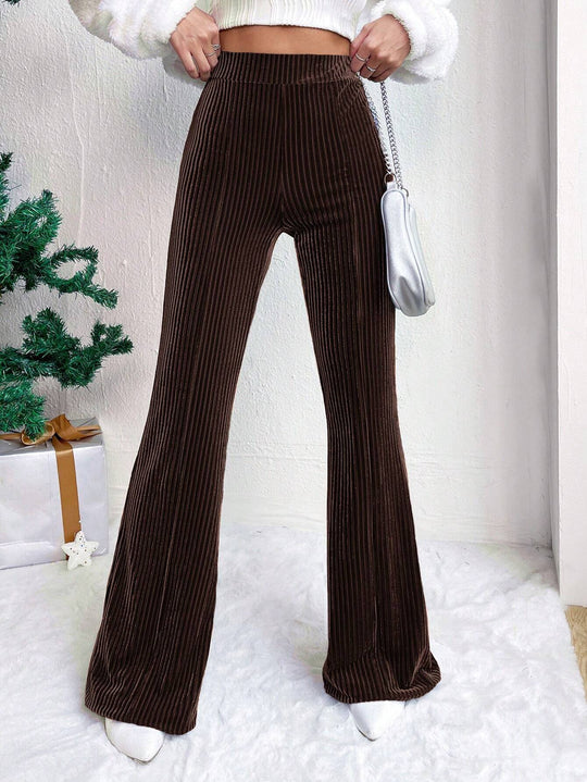Damen Hochtaillierte Samt‑Cordhose mit Plissee‑Optik und weitem Bein Nord Taschen