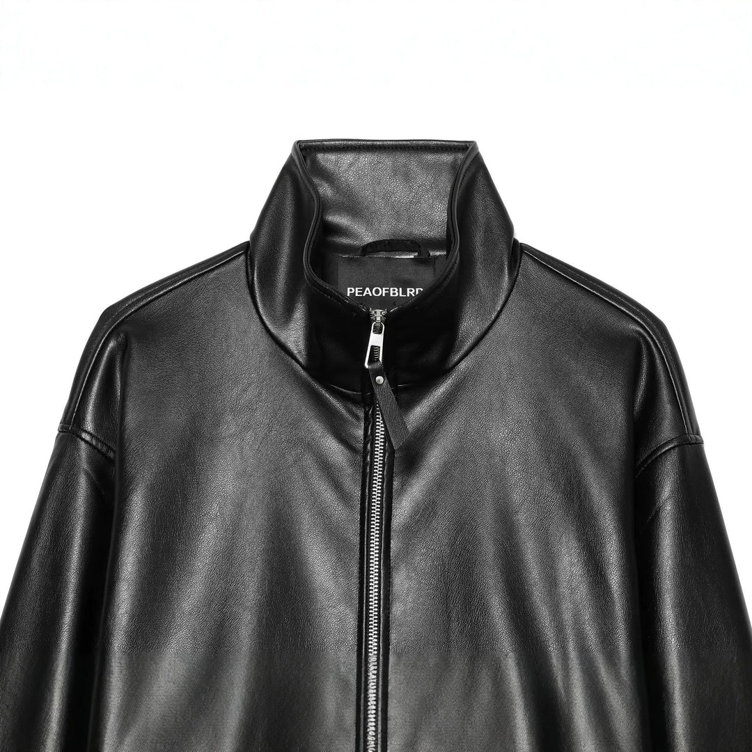 Damen Gekürzte Kunstlederjacke mit Stehkragen und Reißverschluss Nord Taschen