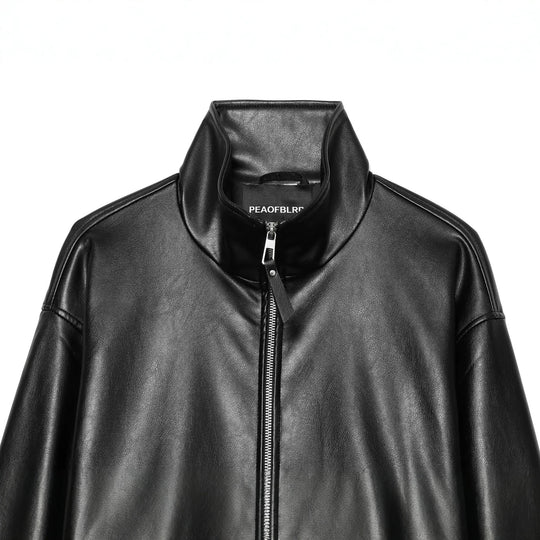 Damen Gekürzte Kunstlederjacke mit Stehkragen und Reißverschluss Nord Taschen