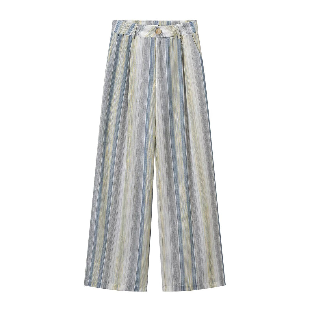 Damen Zweiteiliges Leinenoptik-Set mit ärmelloser Blazerweste, Taillenband und weiter Bundfaltenhose Nord Taschen