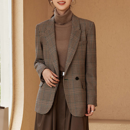 Damen Glencheck Oversize-Blazer mit strukturierter Schulter und Pattentaschen Nord Taschen