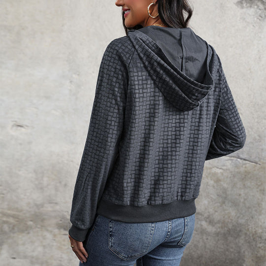 Damen Texturierter Kapuzenpullover mit Knopfleiste und Strukturmuster Nord Taschen