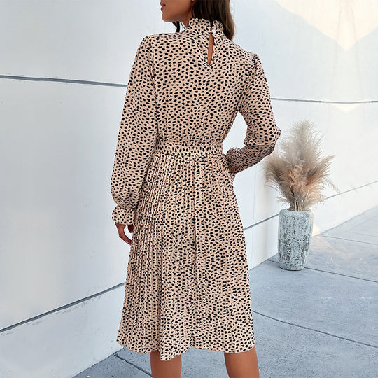 Damen Midikleid mit Stehkragen, geraffter Passe und Bindegürtel Nord Taschen