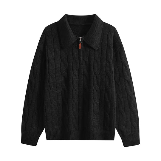 Damen Grobgestrickter Troyer-Pullover mit Halbreißverschluss & Oversize-Kragen Nord Taschen