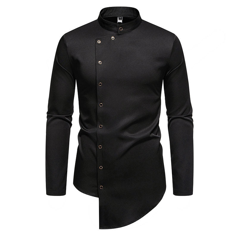 Herren elegantes Langarm-Hemd mit modernem Stehkragen und asymmetrischem Schnitt Nord Taschen