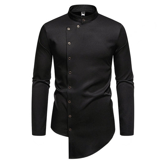 Herren elegantes Langarm-Hemd mit modernem Stehkragen und asymmetrischem Schnitt Nord Taschen