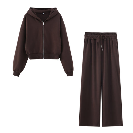 Damen Zweiteiliges Lounge-Set mit kurzem Reißverschluss-Hoodie und weitem High‑Waist-Jogginghose Nord Taschen