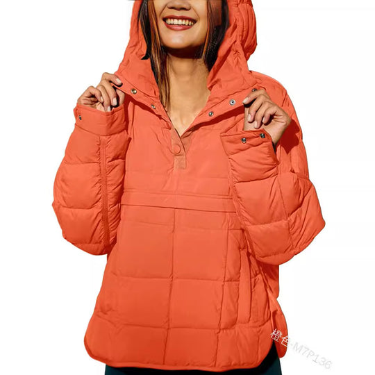 Damen Gefütterter Stepp-Anorak-Pullover mit Kapuze Nord Taschen