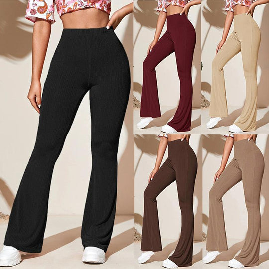 Damen Bootcut-Hose Aus Elastischem Rippmaterial mit Hohem Bund