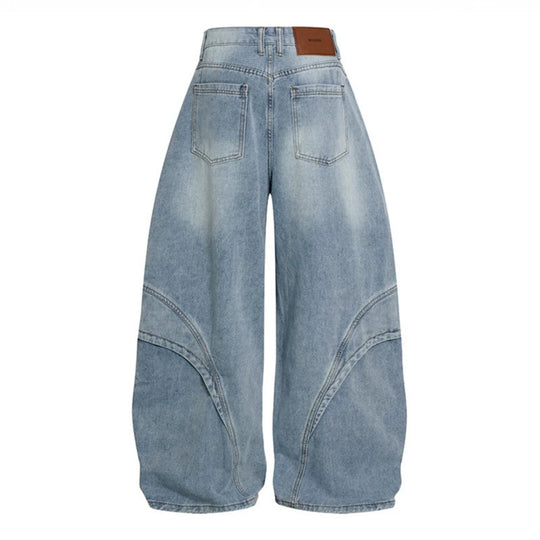 Damen Weite Hochtaillierte Ballon-Jeans mit markanten Panelnähten Nord Taschen