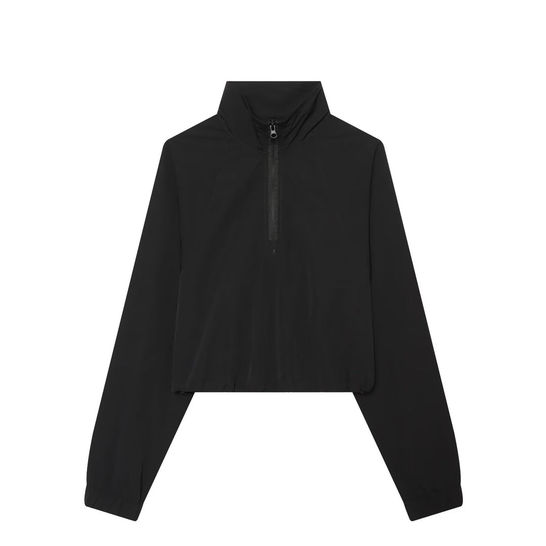 Damen Kurzgeschnittener Windbreaker mit Halbreißverschluss, hohem Stehkragen und Kordelzug Nord Taschen