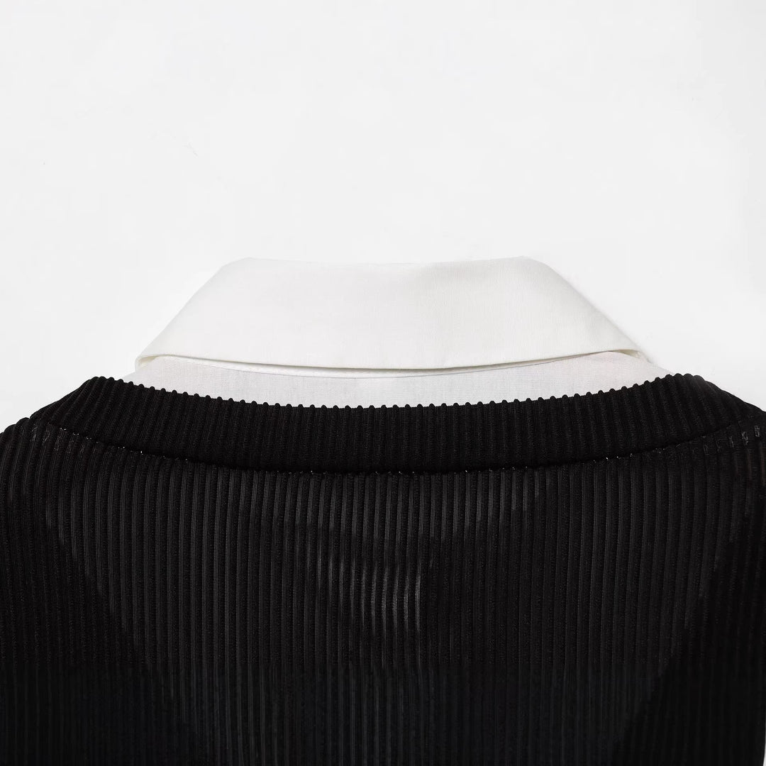 Damen Langes Hemdblusenkleid mit eingearbeiteter Strickweste Nord Taschen