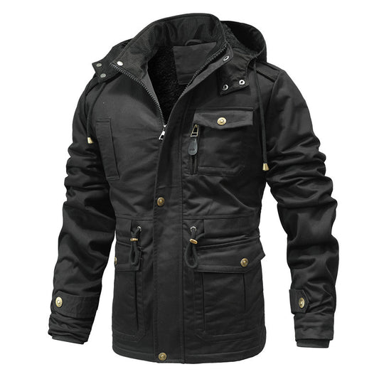 Herren Utility-Canvas-Parka mit Taillenzug, Cordkragen und Zip-Brusttasche Nord Taschen