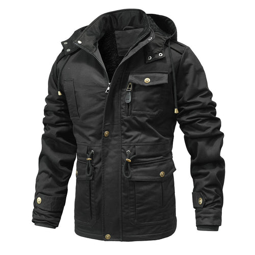 Herren Utility-Canvas-Parka mit Taillenzug, Cordkragen und Zip-Brusttasche Nord Taschen