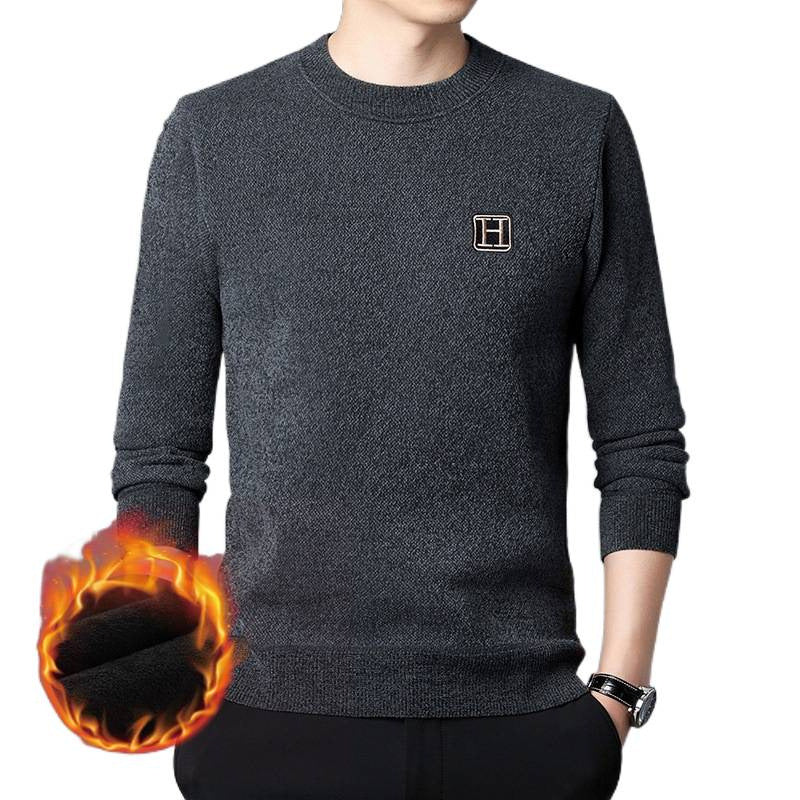 Herren Feiner Thermo-Rundhalspullover aus wärmendem Microfleece mit Slim‑Fit und Logopatch Nord Taschen