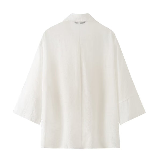 Damen Transparente Oversize‑Bluse mit 3D‑Blütenapplikationen und Hemdkragen Nord Taschen