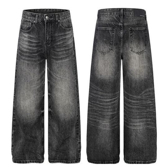 Damen Hochgeschnittene weite Palazzo-Jeans mit Used-Effekt Nord Taschen