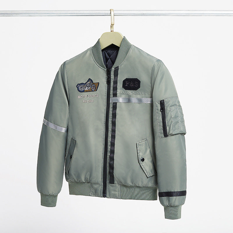 Men's  motorcycle-inspired reflective pilot bomber jacket with embroidered racing badge Nord Taschen