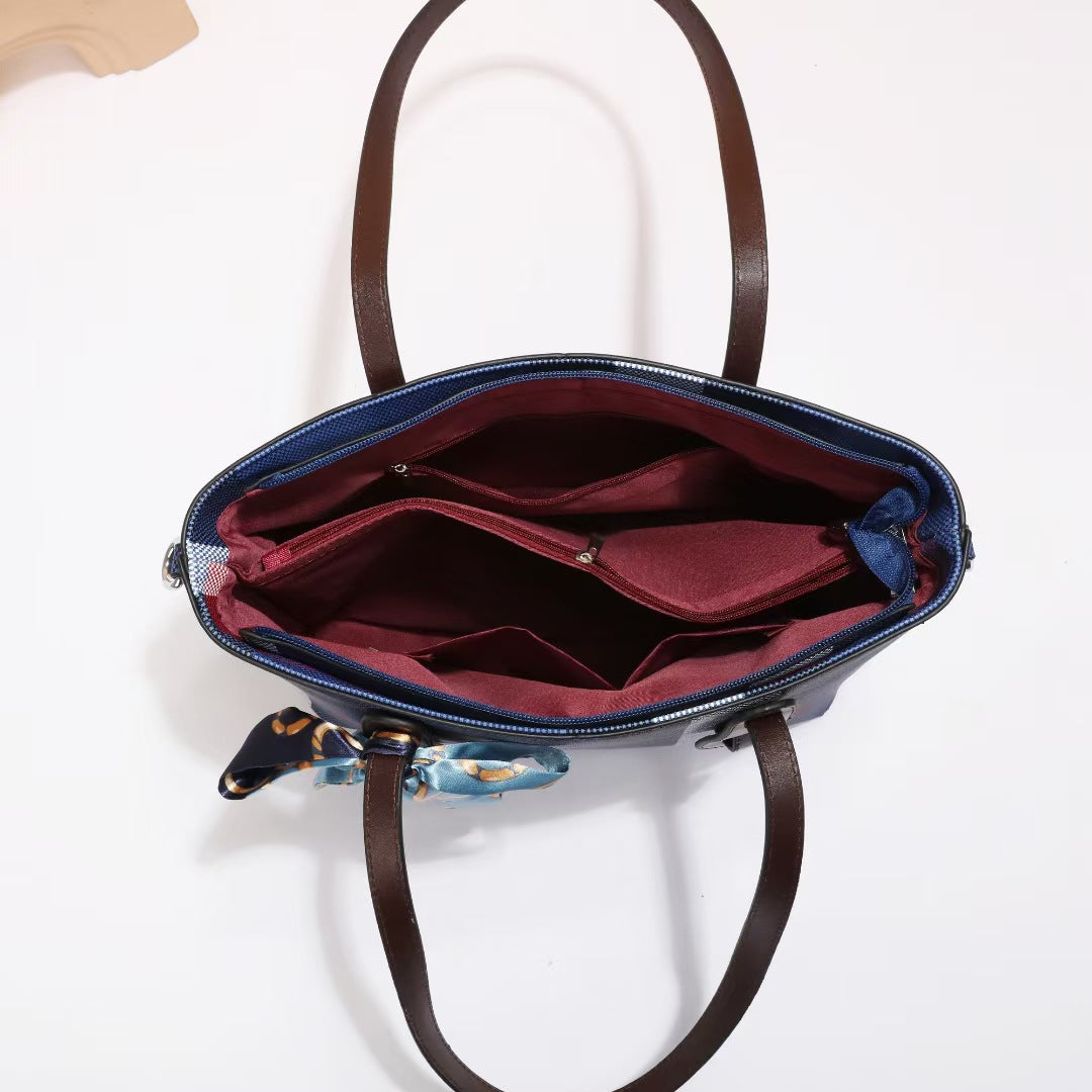 Damen elegante Shopper-Tasche mit modischem Karomuster und abnehmbarem Schal Nord Taschen