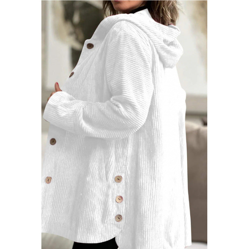 Damen Langer Kapuzen-Strickcardigan mit Rippenstruktur, Knopfleiste und Seitentaschen Nord Taschen