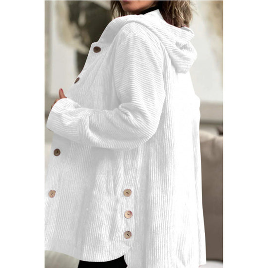 Damen Langer Kapuzen-Strickcardigan mit Rippenstruktur, Knopfleiste und Seitentaschen Nord Taschen