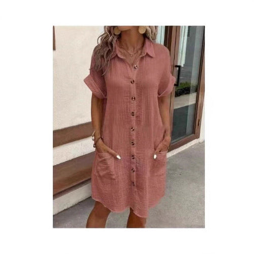 Damen lässiges Hemdblusenkleid mit Knopfdetails und Taschen
