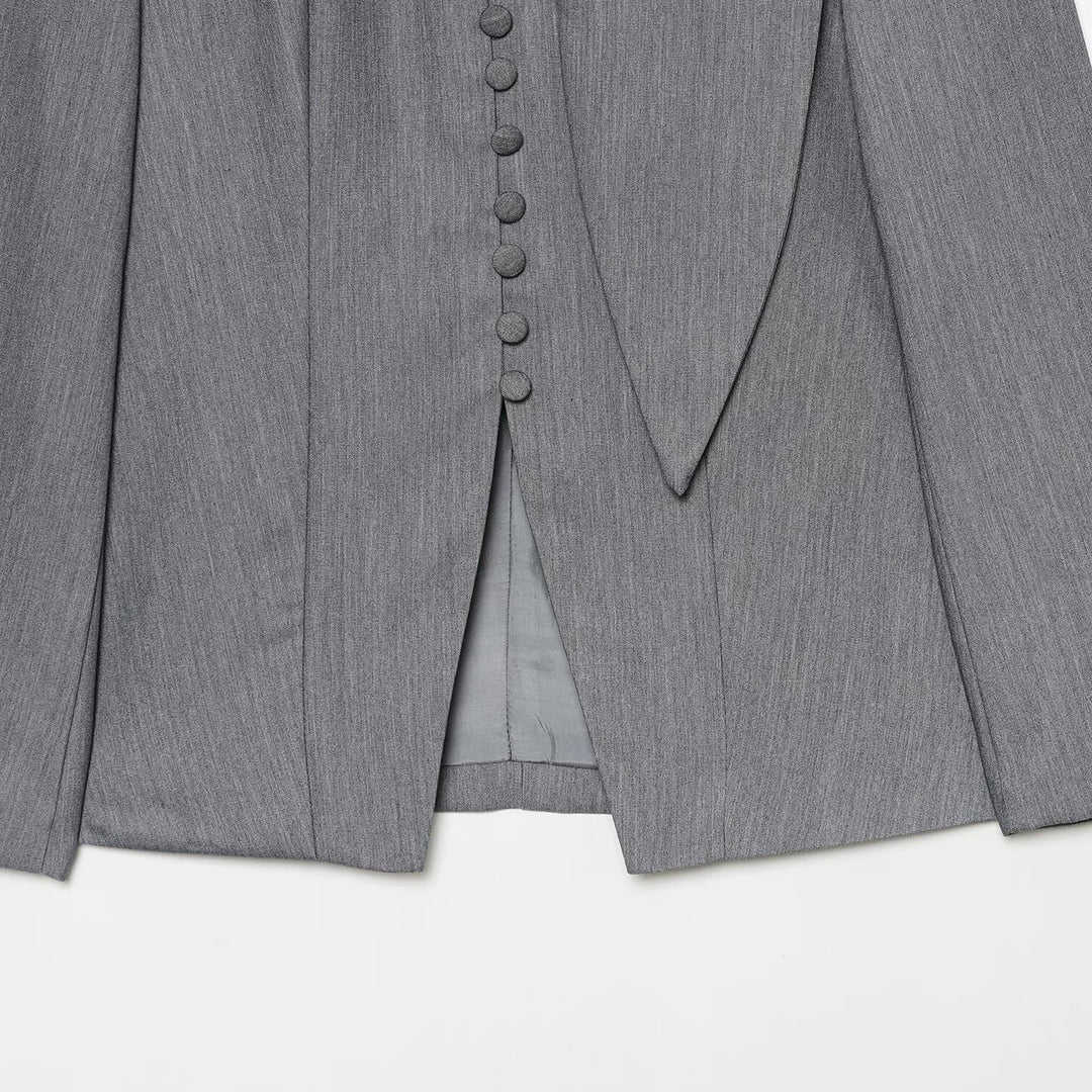 Damen Eleganter Longline-Blazer mit hohem Funnelkragen und überziehbaren Stoffknöpfen Nord Taschen