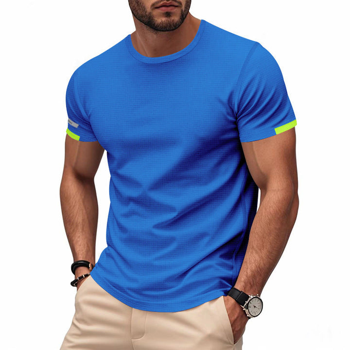 Herren nan athletisches Funktions-T-Shirt mit Rundhalsausschnitt, körpernahem Stretchschnitt und kontrastierendem Ärmelsaum