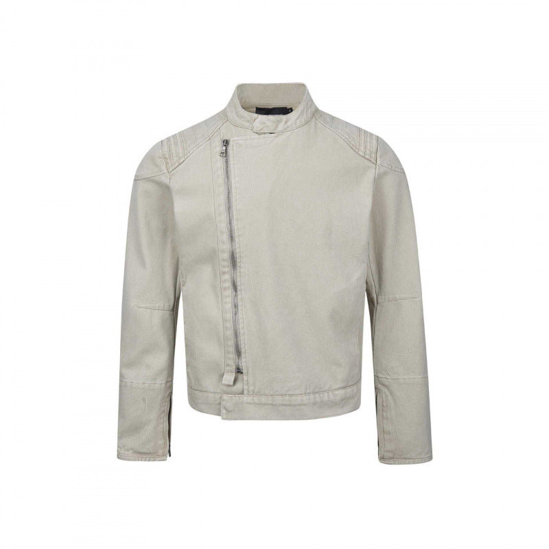 Herren Asymmetrische Kurzjacke im Biker-Stil mit Stehkragen und schrägem Metallreißverschluss Nord Taschen
