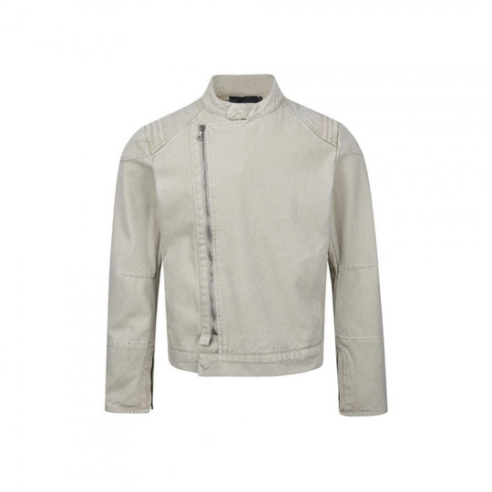 Herren Asymmetrische Kurzjacke im Biker-Stil mit Stehkragen und schrägem Metallreißverschluss Nord Taschen