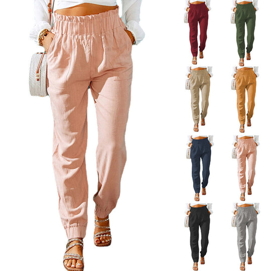 Damen Luftige Baumwollhose mit elastischem Bund und praktischen Taschen
