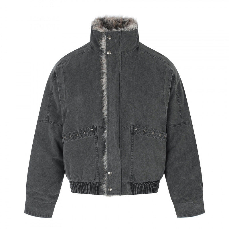 Damen Kurz geschnittene Cord‑Optik Blousonjacke mit Kunstfellfutter und hohem Stehkragen Nord Taschen
