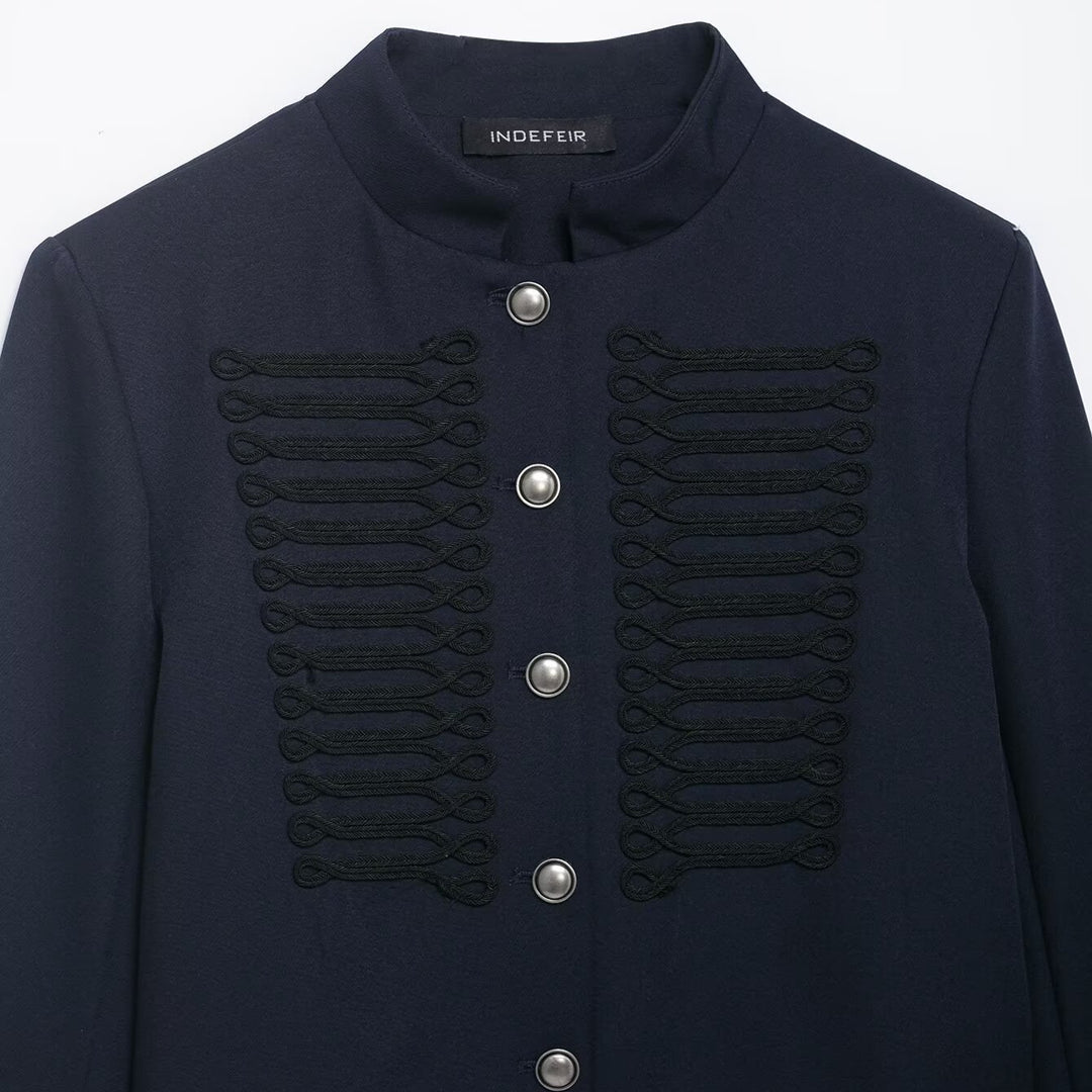 Damen Kurzer Militärinspirierter Wollmix-Blazer mit Stehkragen und Zierkordel-Detail Nord Taschen