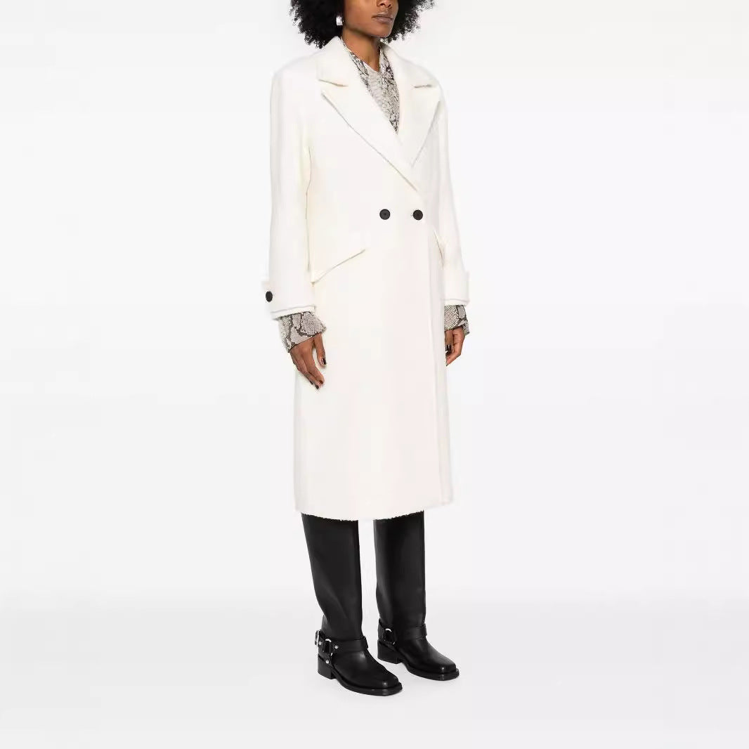 Damen Gerade geschnittener Midi-Wollmantel mit Oversize-Revers und verdeckter Knopfleiste Nord Taschen
