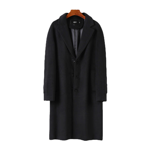 Herren Maxilanger Wollmantel mit cleanem Schnitt, schmalem Revers und innenliegendem Futter Nord Taschen