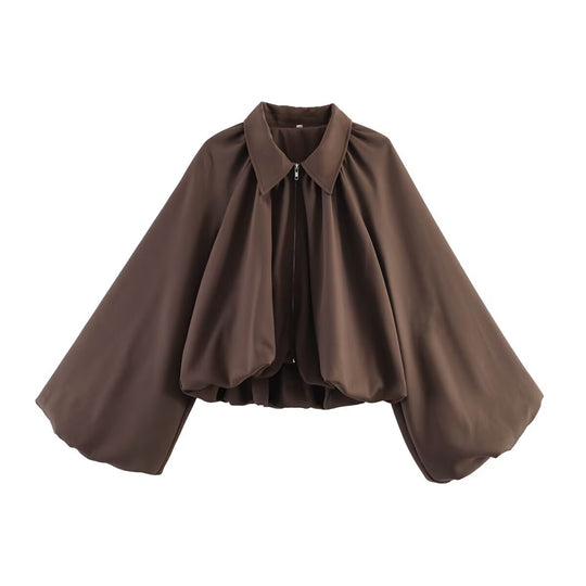 Damen Kurze Cape-Jacke mit weitem Fledermausärmel und geraffter Passe Nord Taschen