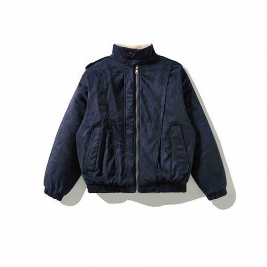Herren Veloursleder-Optik Bomberjacke mit hohem Stehkragen und Teddyfutter Nord Taschen