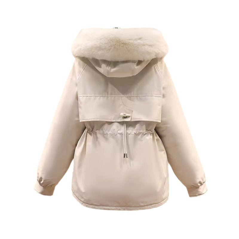 Damen nan Thermo-Parka mit Kapuze, voluminösem Kunstpelzkragen, Tunnelzugtaillierung und Multifunktions-Taschen Nord Taschen