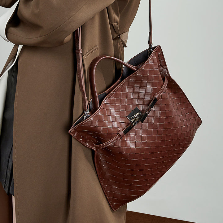 Damen geflochtene Shopper Tasche mit modernem Verschluss Nord Taschen