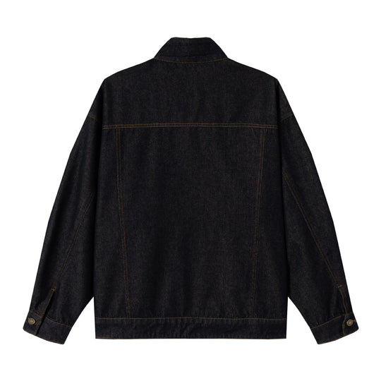 Unisex Oversized Denim-Blousonjacke mit Funnelkragen und dekorativer Brustblende Nord Taschen