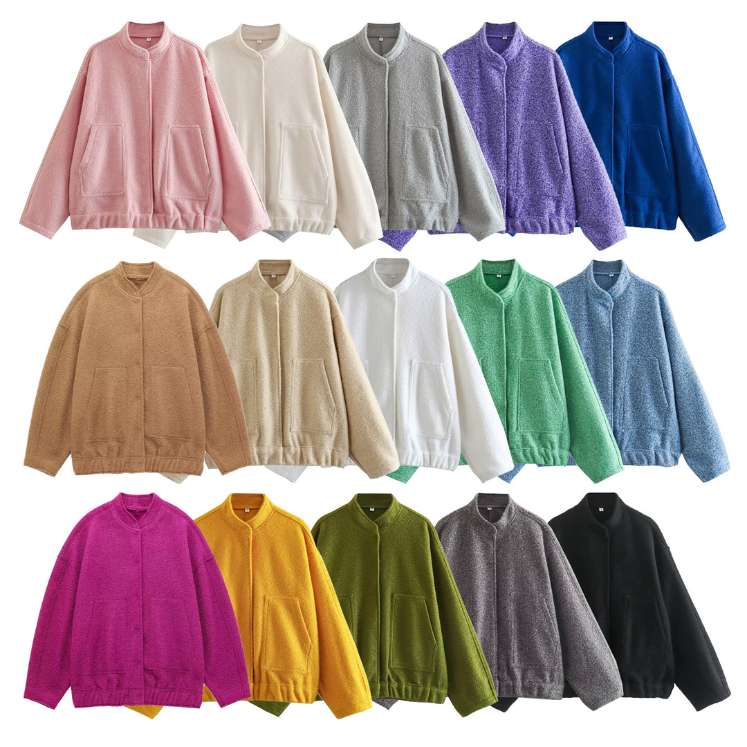 Damen Oversize-Fleecejacke mit Stehkragen, aufgesetzten Fronttaschen und elastischem Saum Nord Taschen
