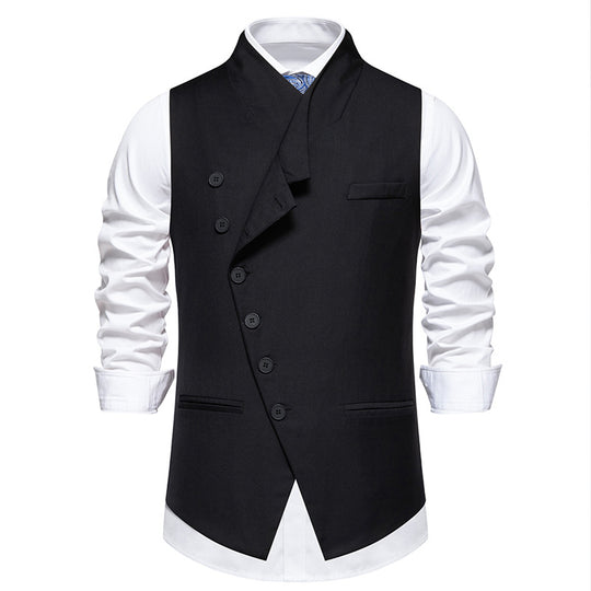 Herren asymmetrische doppelreihige Anzugweste mit schräger Knopfleiste und taillierter Silhouette Nord Taschen